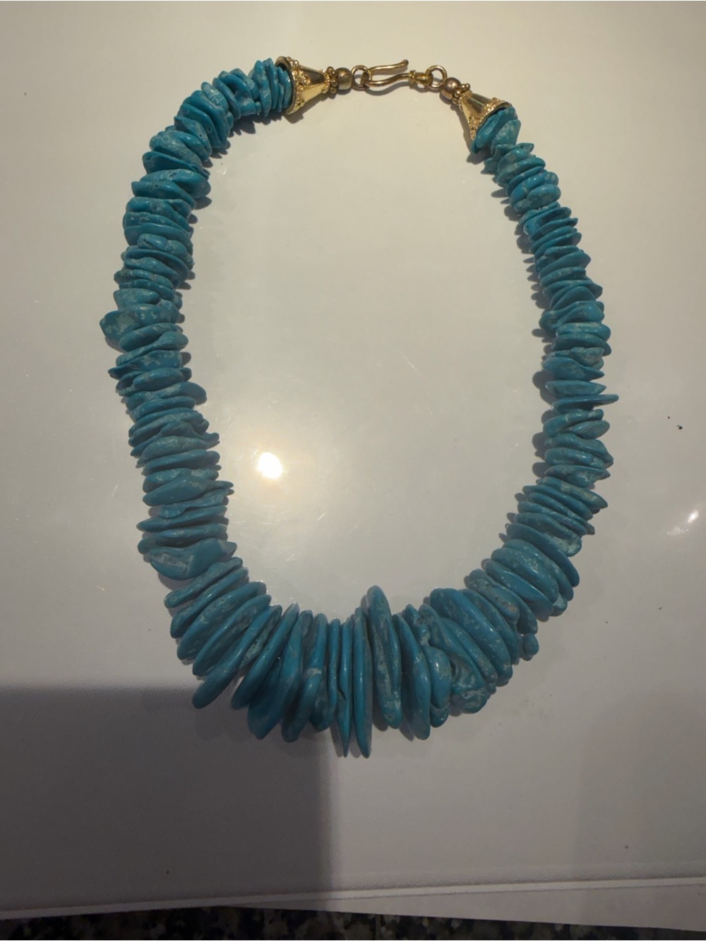 Hand Crafted Turquoise Blue Chip Necklace